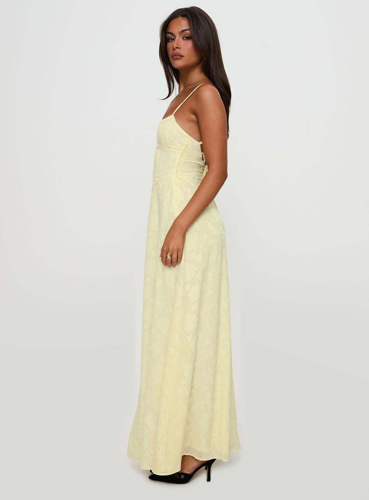 Women's Jacquard Floral Maxi Dress - Spaghetti Strap - Lace-Up Back
