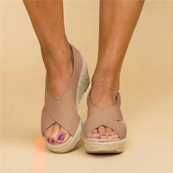 Neve | Women's Cross Strap Espadrille Platform Wedge Sandals
