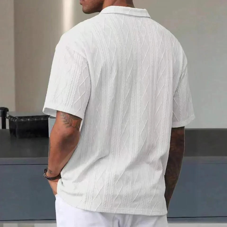 Men's Knit Short Sleeve Shirt - Contrast Collar Detail