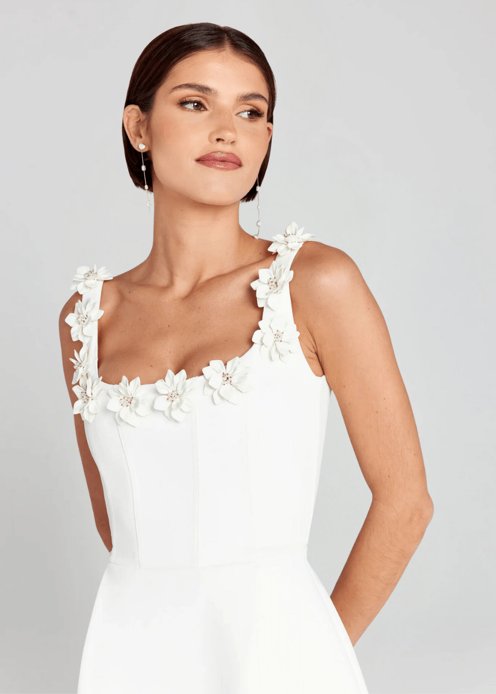 Women’s Floral Appliqué Strap Mini Dress with Flared Skirt