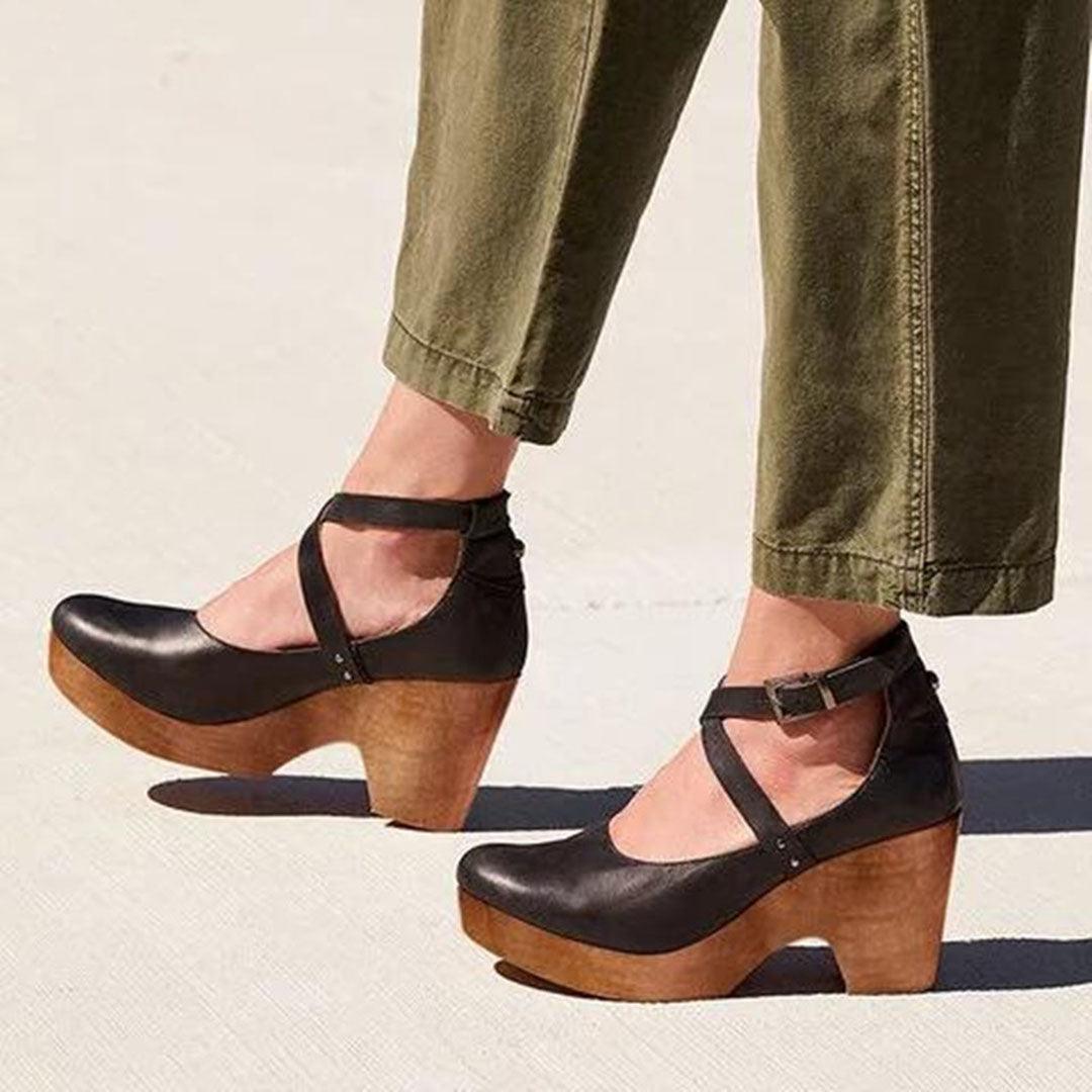 Teresa | Women's Closed Toe Wooden Platform Wedge Heels