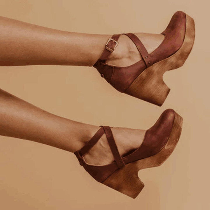Teresa | Women's Closed Toe Wooden Platform Wedge Heels