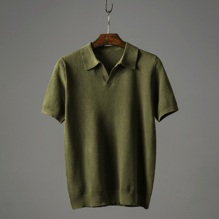 Darwin | Men’s Knitted V-Neck Johnny Collar Polo Shirt