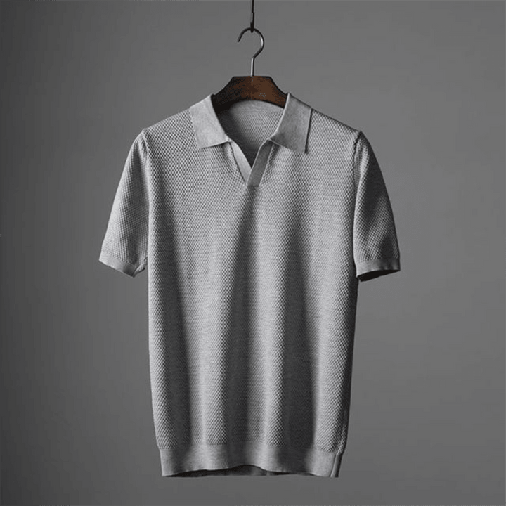 Darwin | Men’s Knitted V-Neck Johnny Collar Polo Shirt