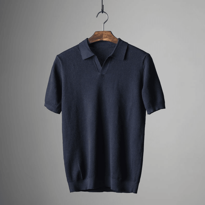 Darwin | Men’s Knitted V-Neck Johnny Collar Polo Shirt