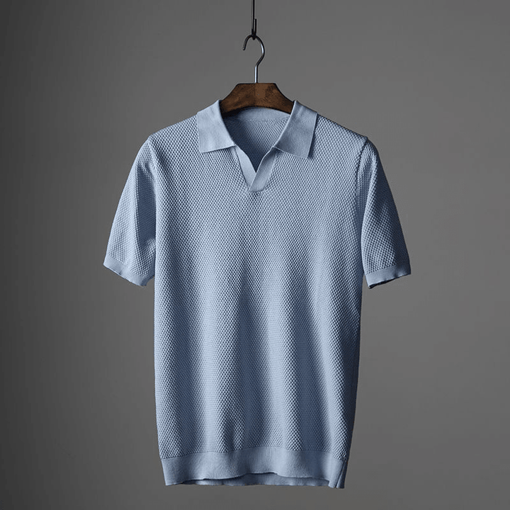Darwin | Men’s Knitted V-Neck Johnny Collar Polo Shirt