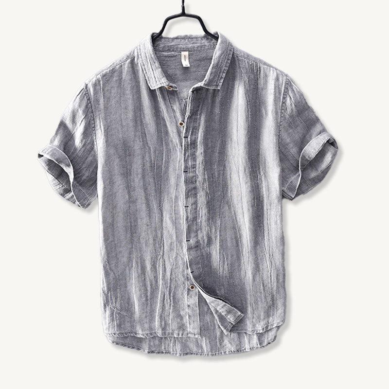 Men's Linen Short-Sleeve Shirt - Relaxed Collar and Curved Hem