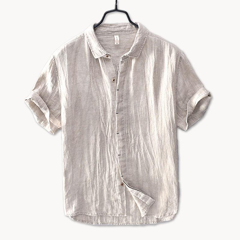 Men's Linen Short-Sleeve Shirt - Relaxed Collar and Curved Hem
