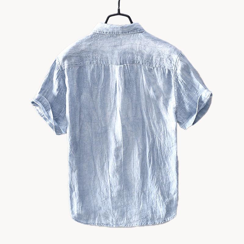 Men's Linen Short-Sleeve Shirt - Relaxed Collar and Curved Hem