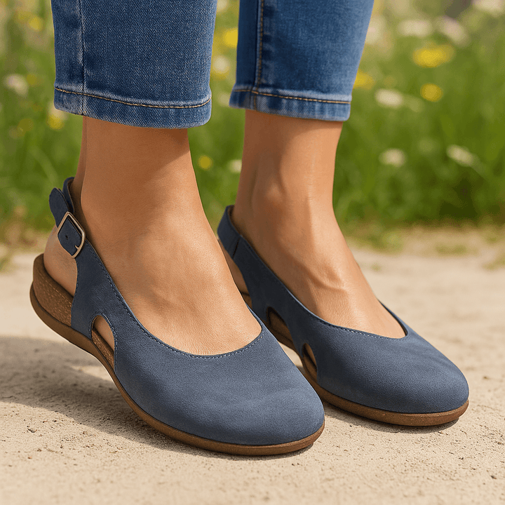 Women’s Blue Slingback Ballet Flats – Closed Toe Comfort Casual Shoes for Summer Everyday Wear