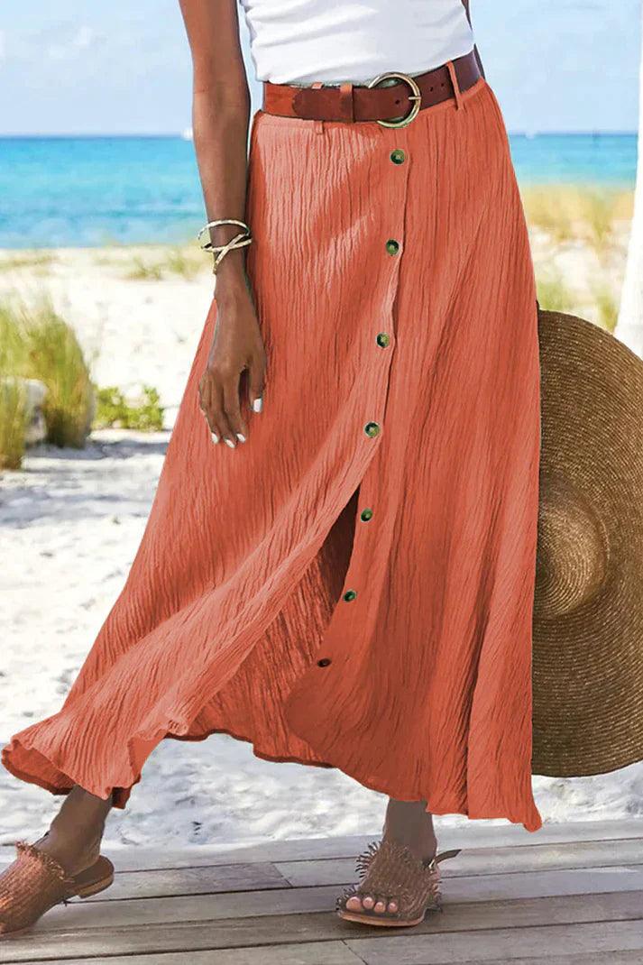 Women's Linen-Look Button Front Maxi Skirt