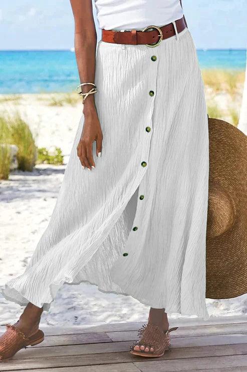 Women's Linen-Look Button Front Maxi Skirt