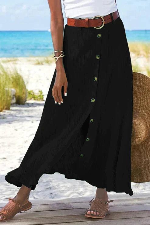 Women's Linen-Look Button Front Maxi Skirt