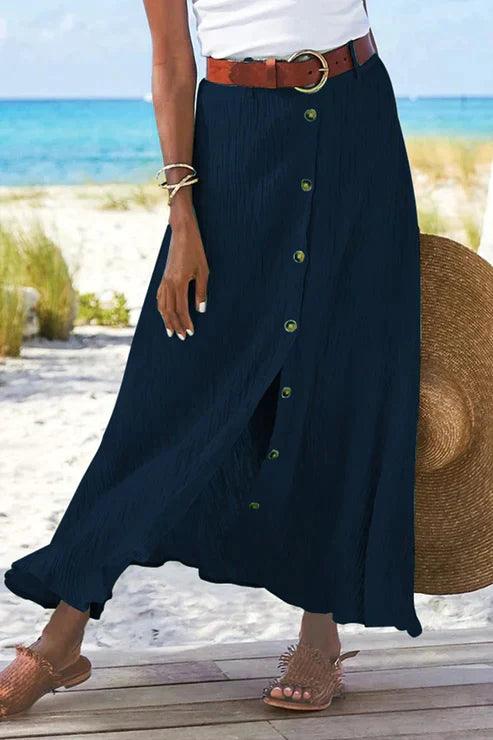 Women's Linen-Look Button Front Maxi Skirt