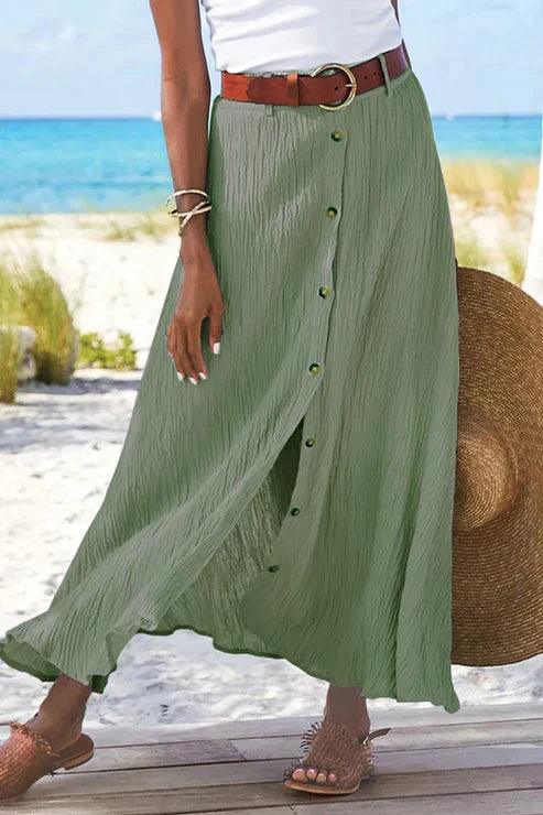 Women's Linen-Look Button Front Maxi Skirt