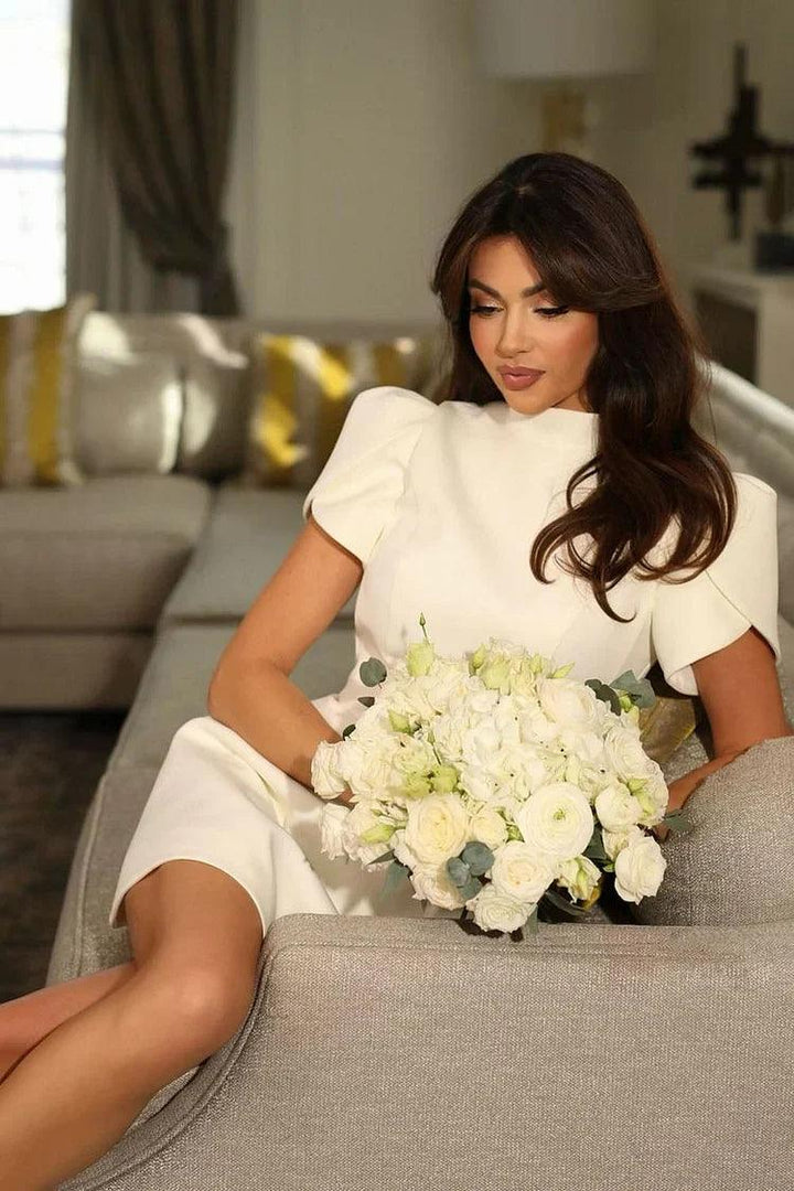 Chic Tailored Mini Dress With Puff Sleeves