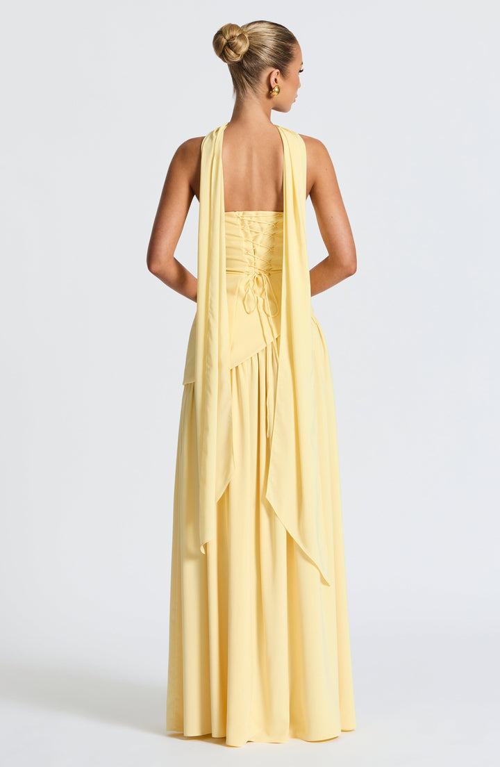 Women's Strapless Asymmetric Waist Maxi Dress - High Slit Front