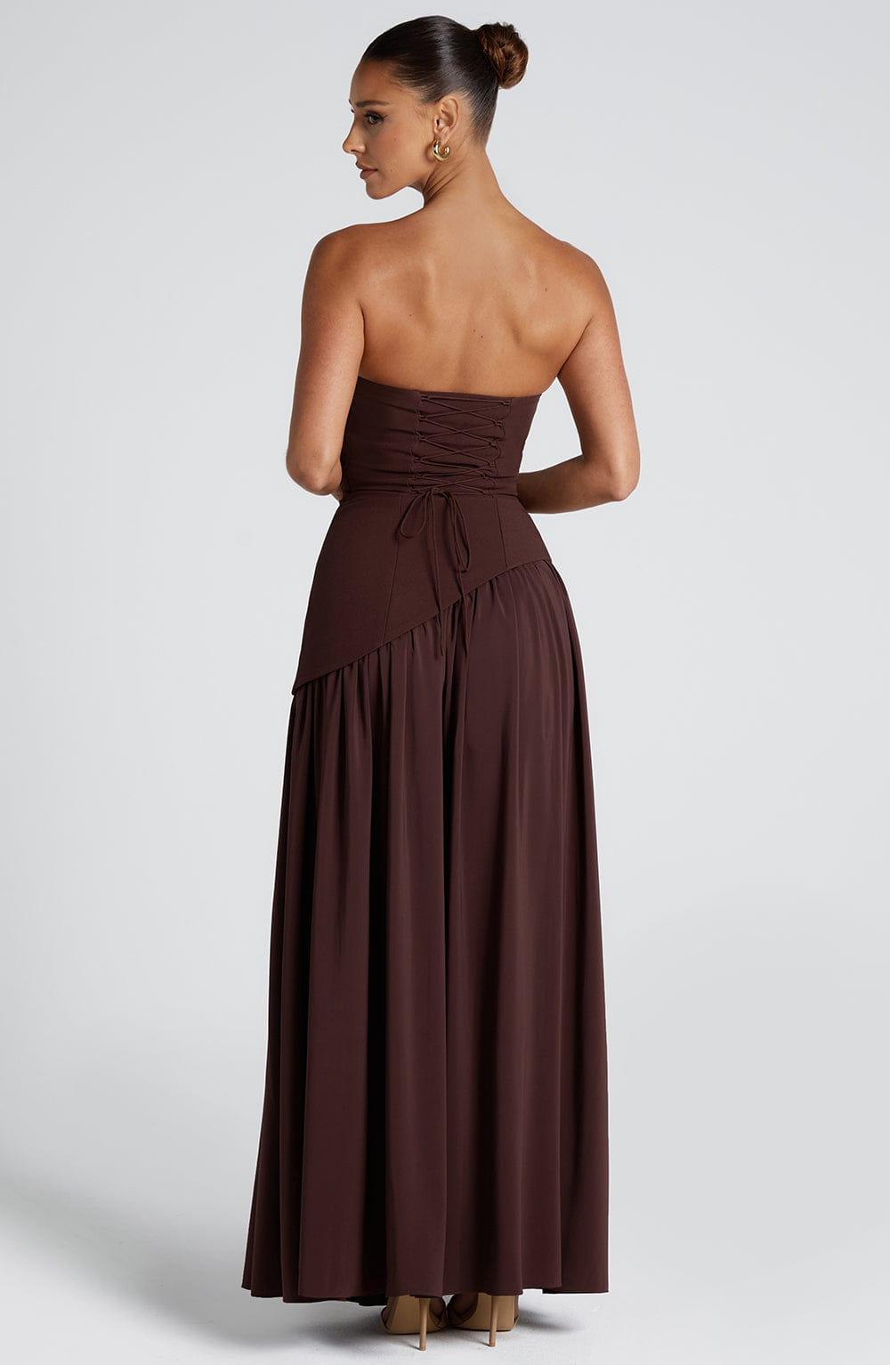Women's Strapless Asymmetric Waist Maxi Dress - High Slit Front
