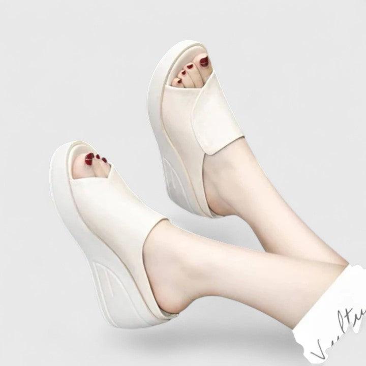 Women’s Red Platform Slide Sandals – Open Toe Comfort Wedge Sandals for Summer Beach Vacation