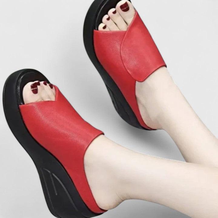 Women’s Red Platform Slide Sandals – Open Toe Comfort Wedge Sandals for Summer Beach Vacation