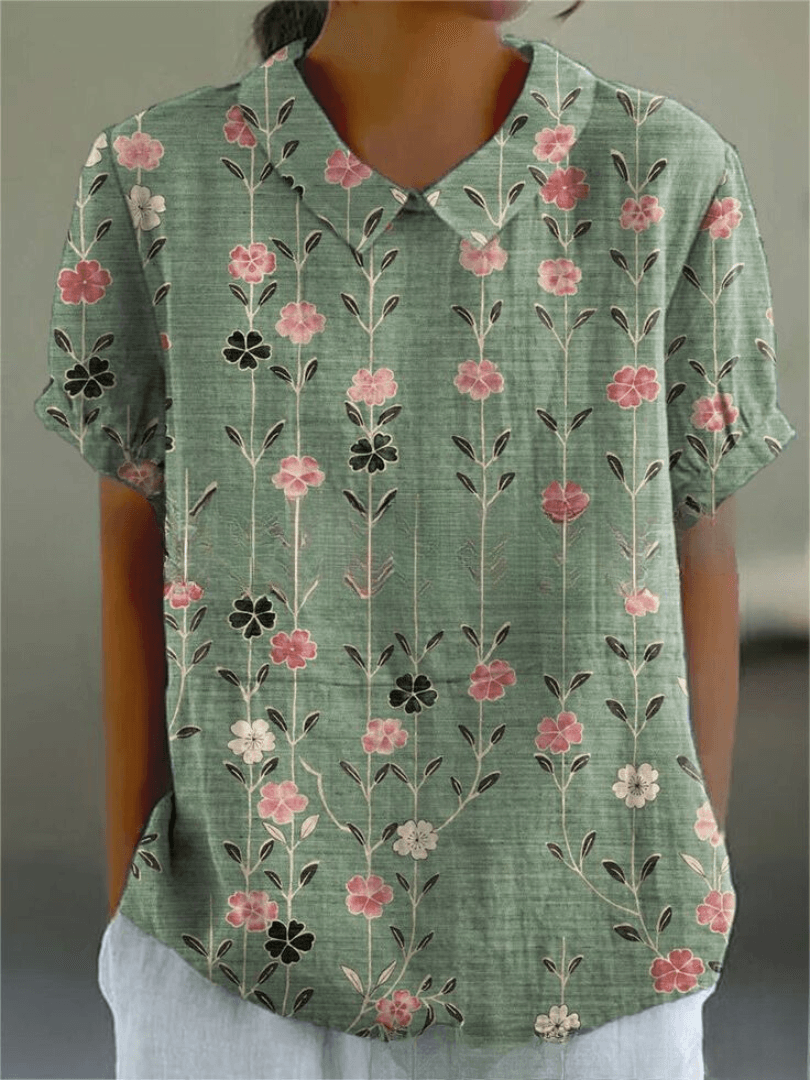 Nancy | Women's Linen Floral Embroidered Shirt