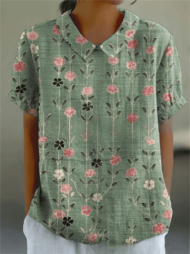 Nancy | Women's Linen Floral Embroidered Shirt