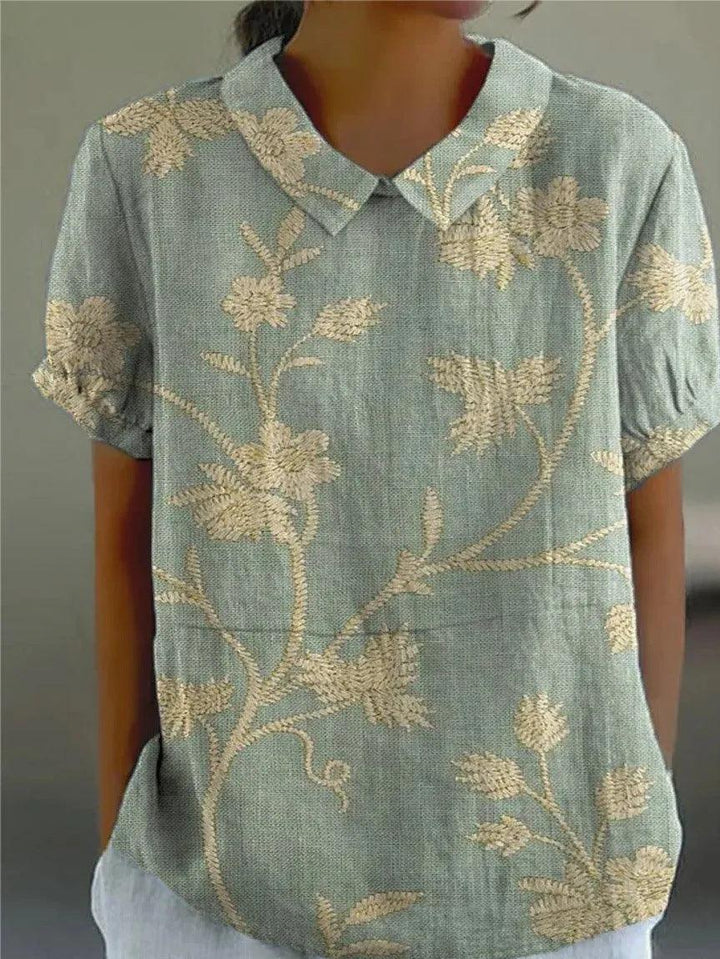 Nancy | Women's Linen Floral Embroidered Shirt