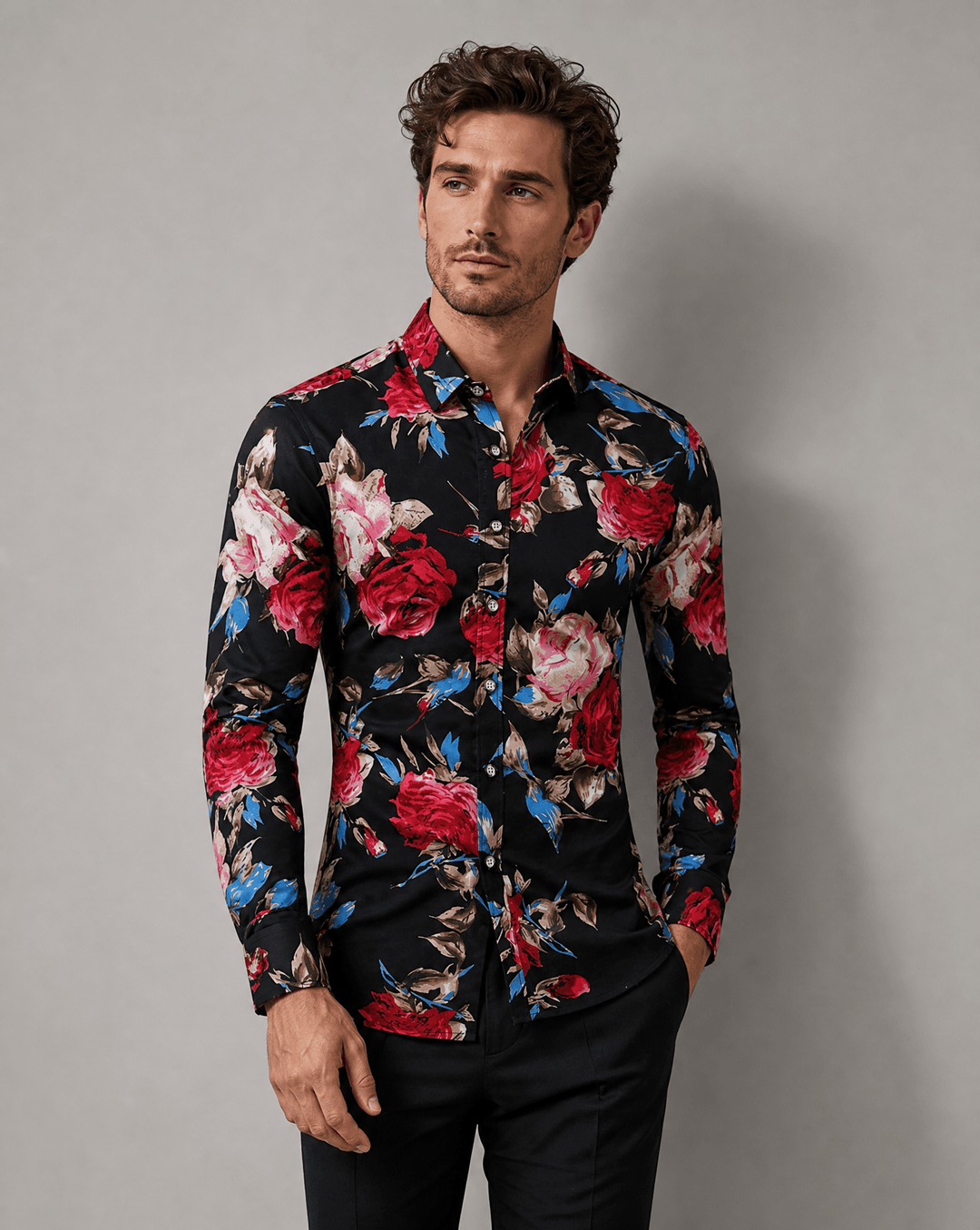 Men's Floral Long Sleeve Casual Shirt