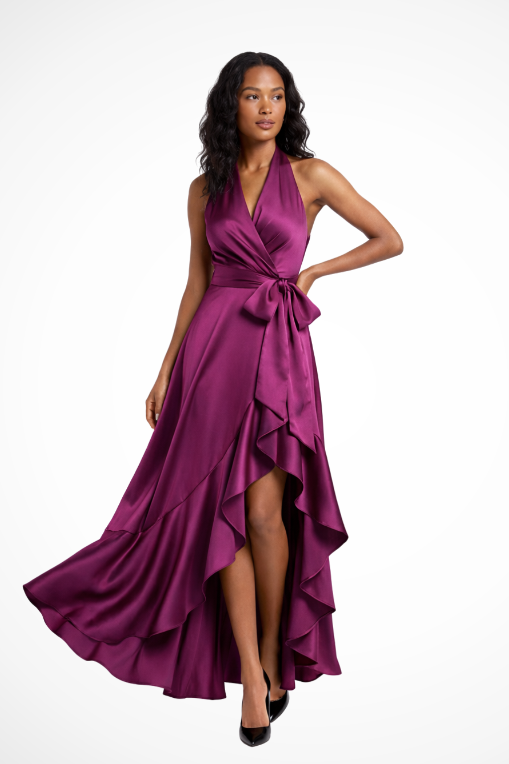 Seraphine | Women Halter Satin Wedding Guest Maxi Dress