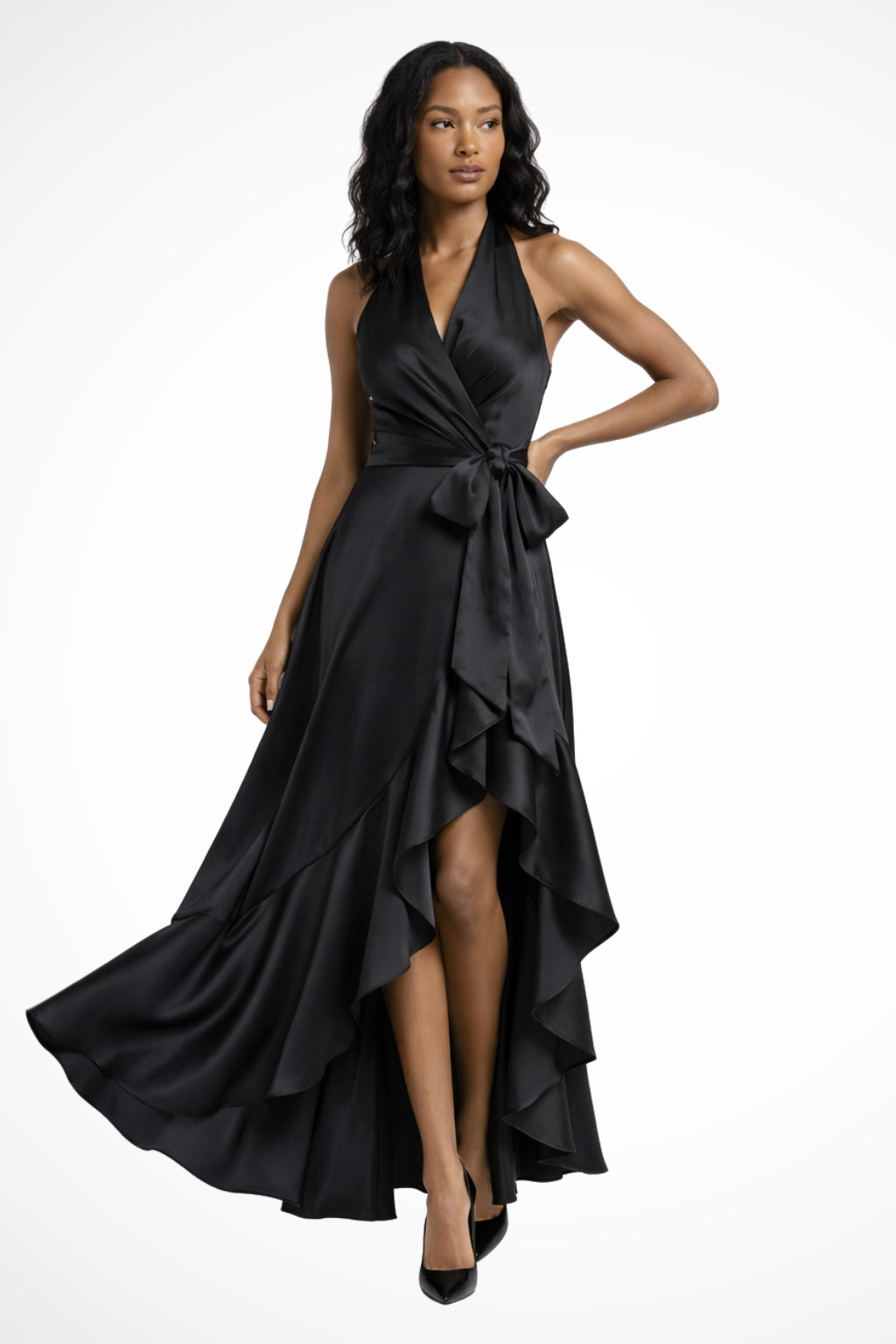 Seraphine | Women Halter Satin Wedding Guest Maxi Dress