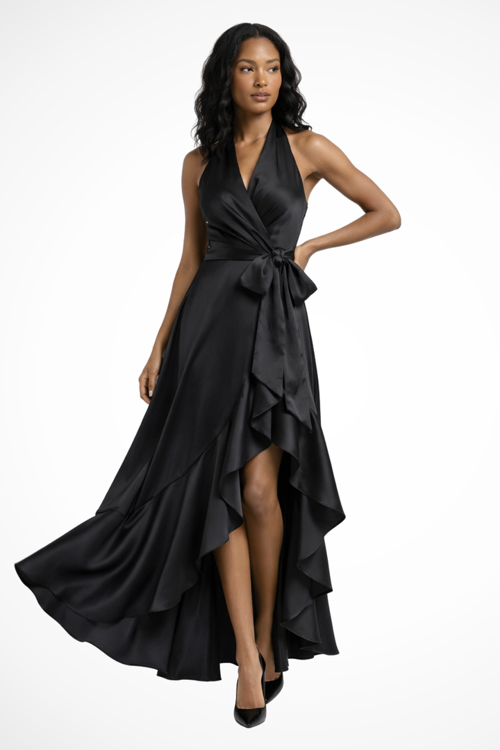 Seraphine | Women Halter Satin Wedding Guest Maxi Dress
