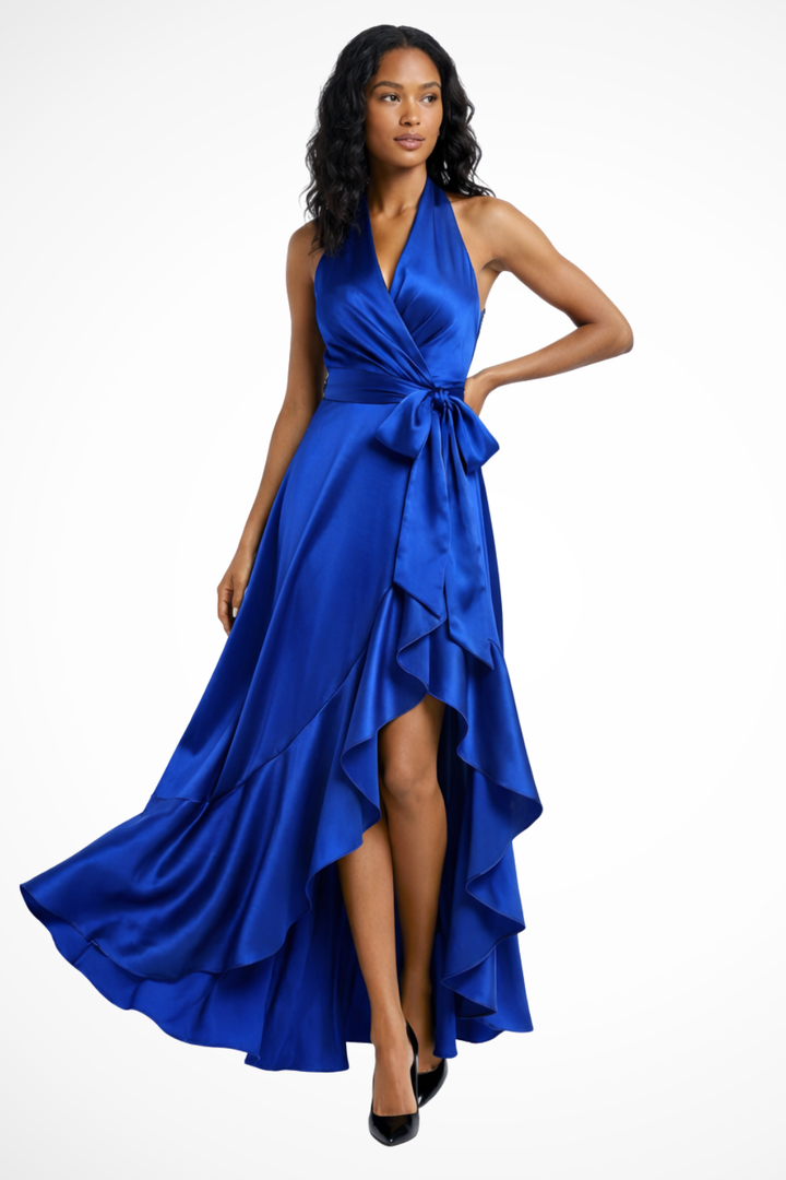 Seraphine | Women Halter Satin Wedding Guest Maxi Dress