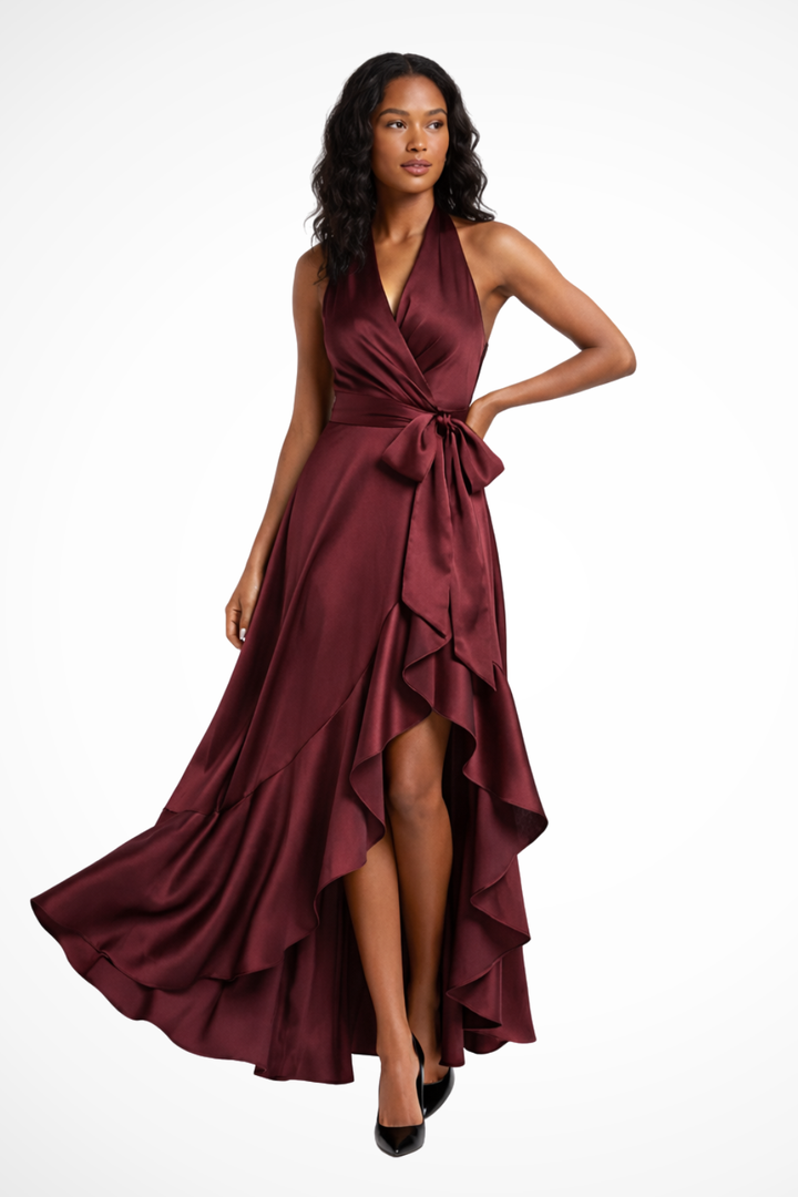 Seraphine | Women Halter Satin Wedding Guest Maxi Dress