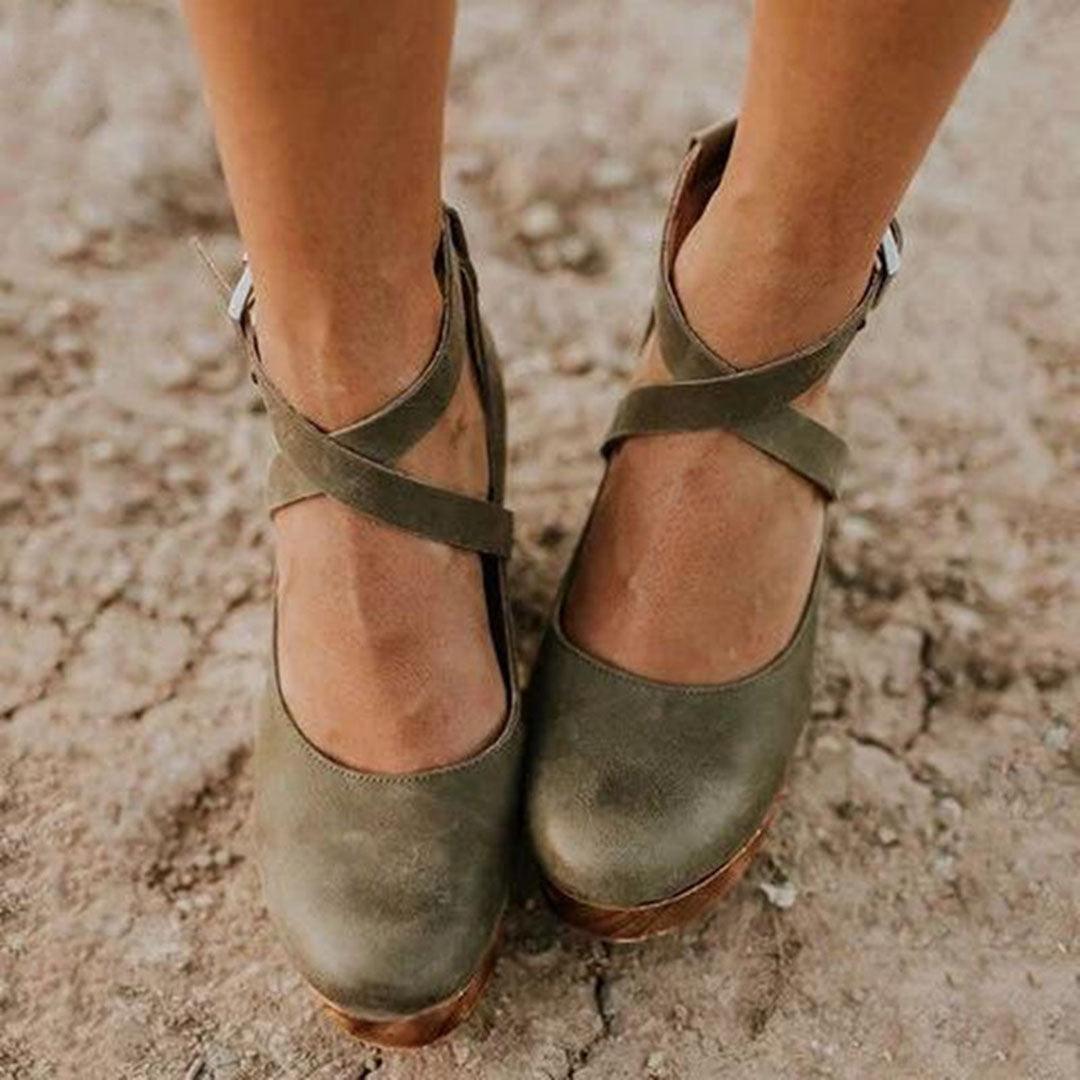 Teresa | Women's Closed Toe Wooden Platform Wedge Heels