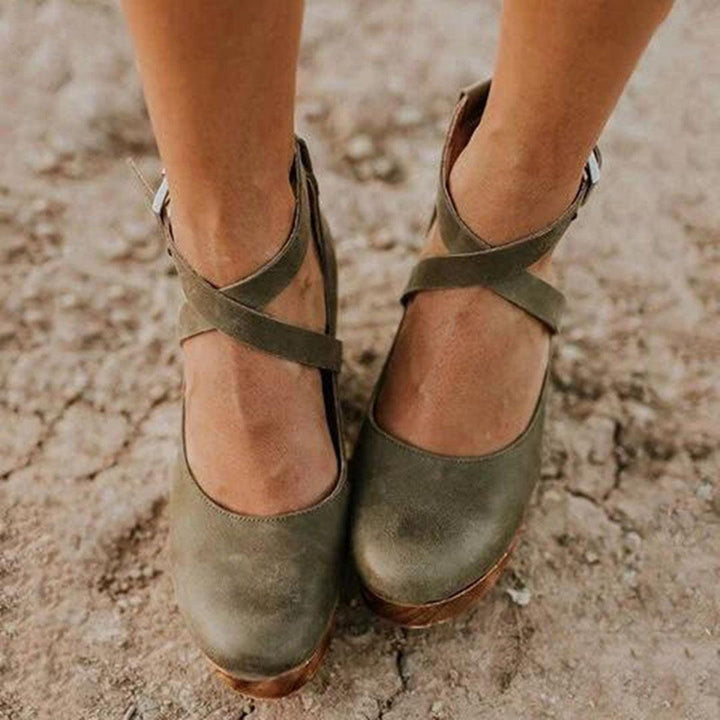 Teresa | Women's Closed Toe Wooden Platform Wedge Heels