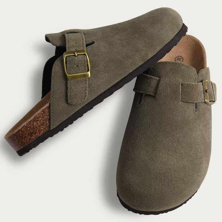 Max | Men’s Casual Suede Clog Mules with Buckle Strap