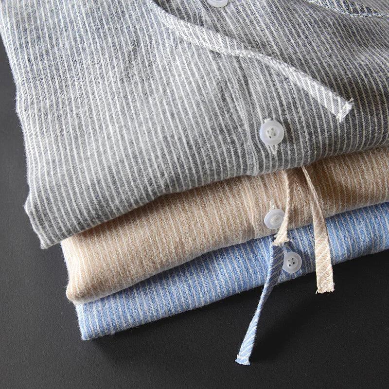 Men's Long-Sleeve Linen Blend Hooded Shirt - Casual Button-Front Shirt with Drawstring Hood and Curved Hem