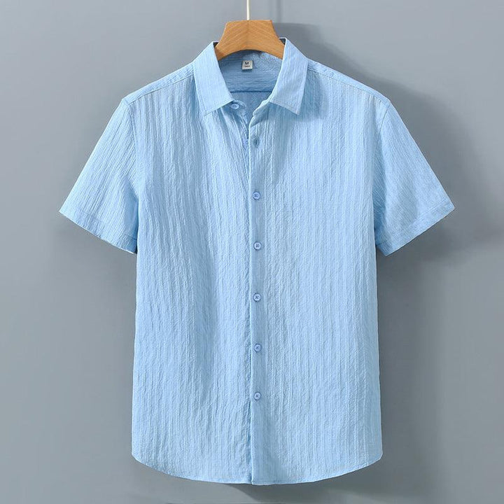 Men's Short Sleeve Button-Up Shirt - Textured Stripe - Point Collar - Casual Summer