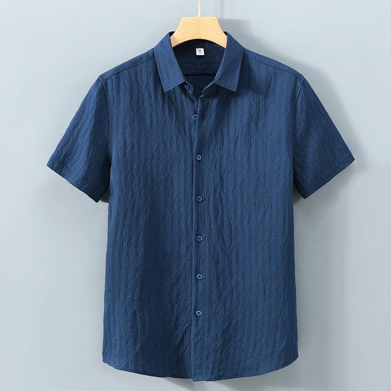 Men's Short Sleeve Button-Up Shirt - Textured Stripe - Point Collar - Casual Summer
