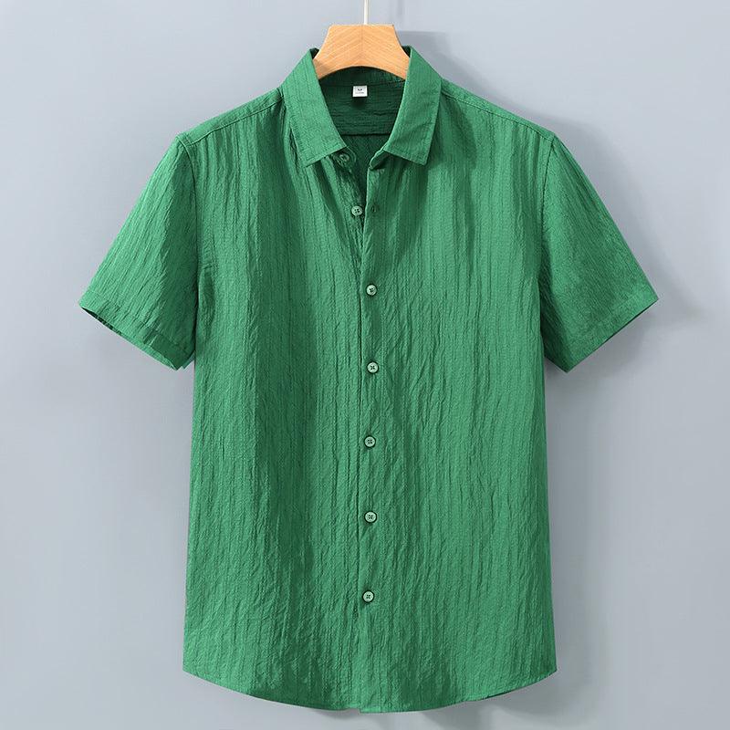 Men's Short Sleeve Button-Up Shirt - Textured Stripe - Point Collar - Casual Summer