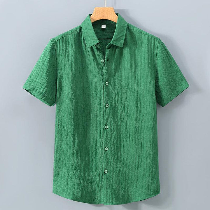 Men's Short Sleeve Button-Up Shirt - Textured Stripe - Point Collar - Casual Summer