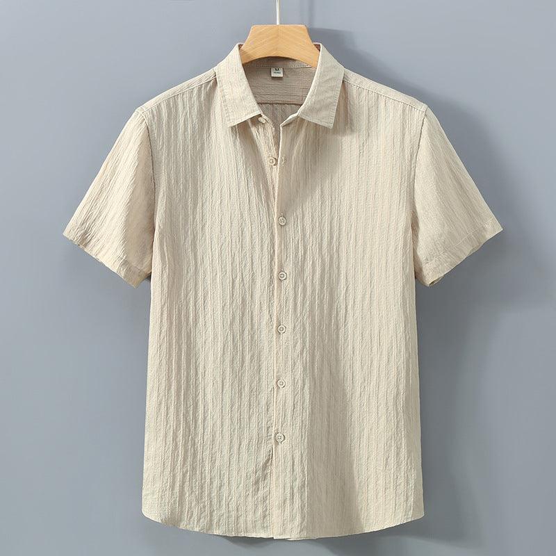 Men's Short Sleeve Button-Up Shirt - Textured Stripe - Point Collar - Casual Summer
