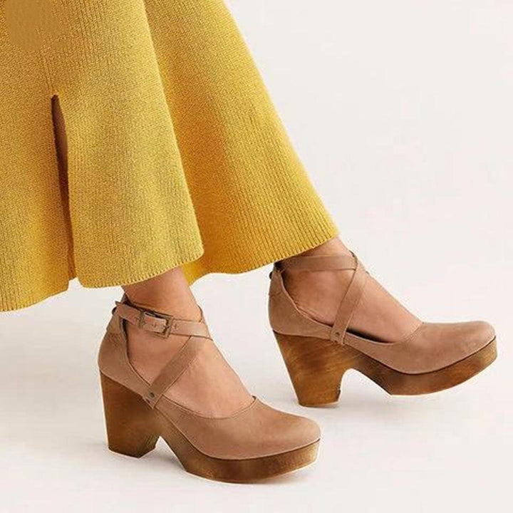 Teresa | Women's Closed Toe Wooden Platform Wedge Heels