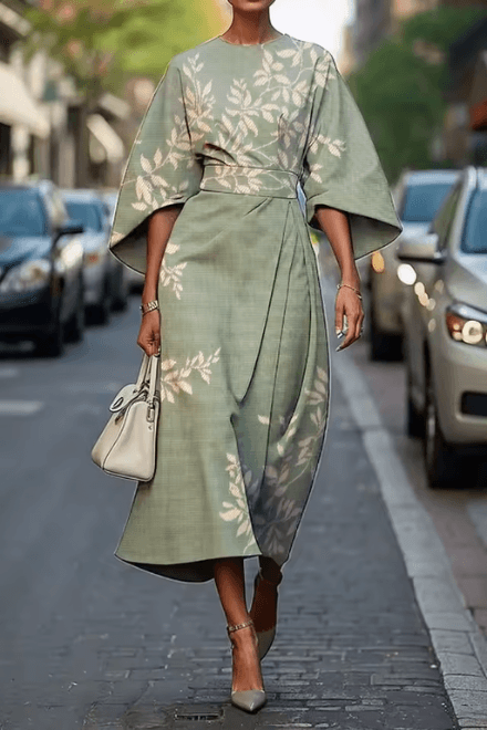 Women's Wedding Guest Floral Belted Midi Dress