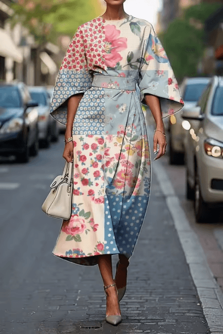 Women's Wedding Guest Floral Belted Midi Dress