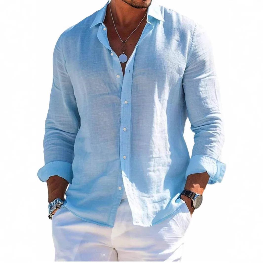 Linen Casual Shirt – Breathable Turn Down Collar for Summer Outings
