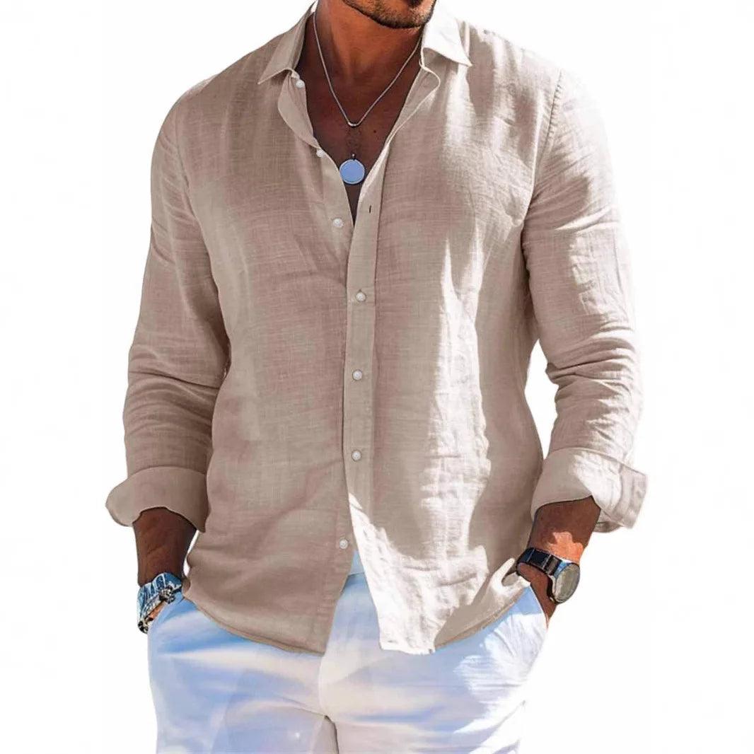Linen Casual Shirt – Breathable Turn Down Collar for Summer Outings