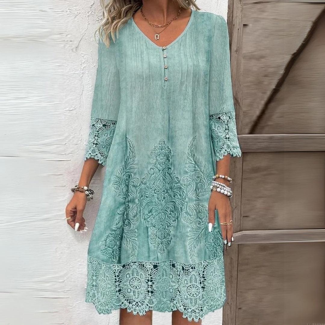 Jenna | Women's Lace Crochet Denim Midi Dress