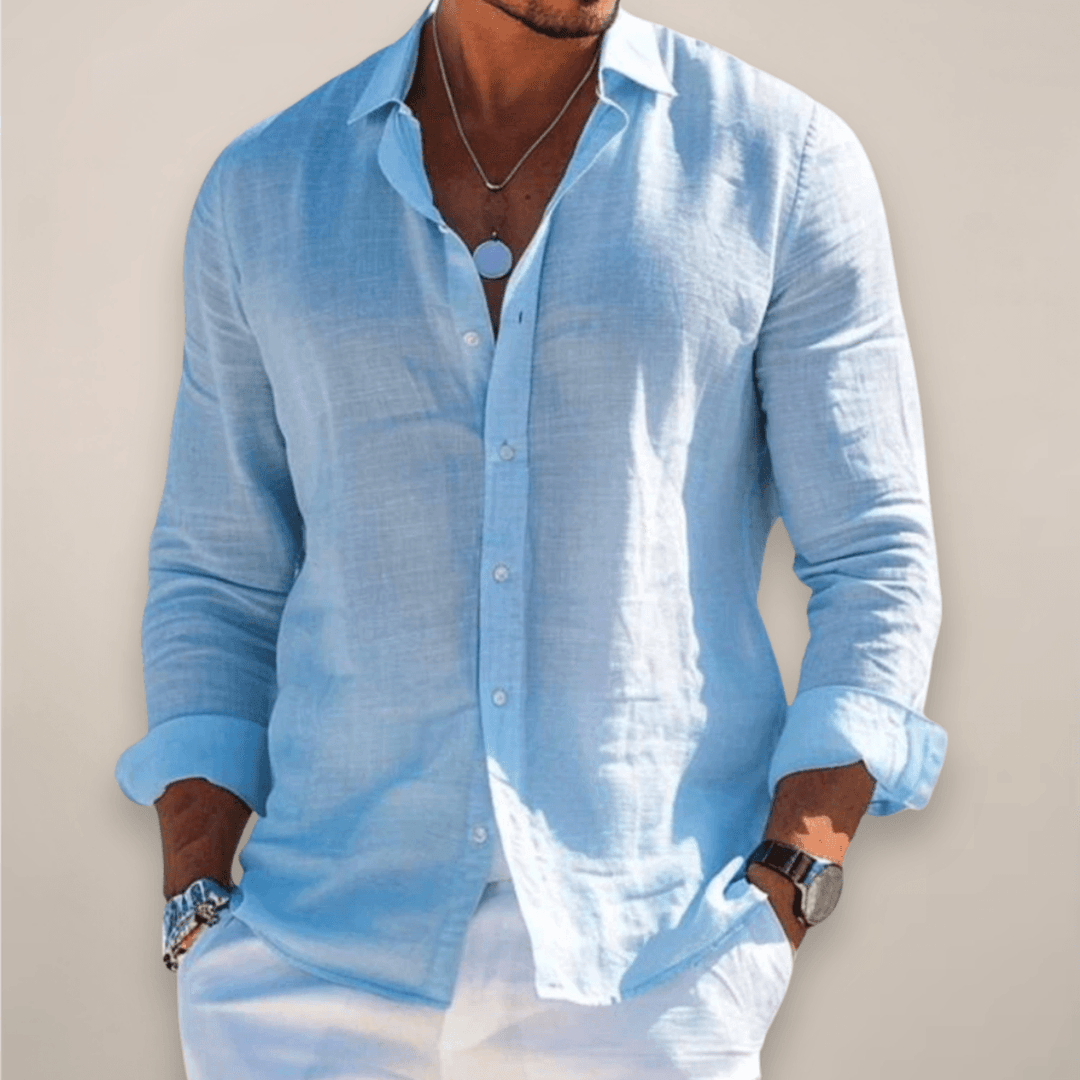 Men’s Linen Casual Long Sleeve Shirt – Solid Colour Button-Up in Multiple Shades