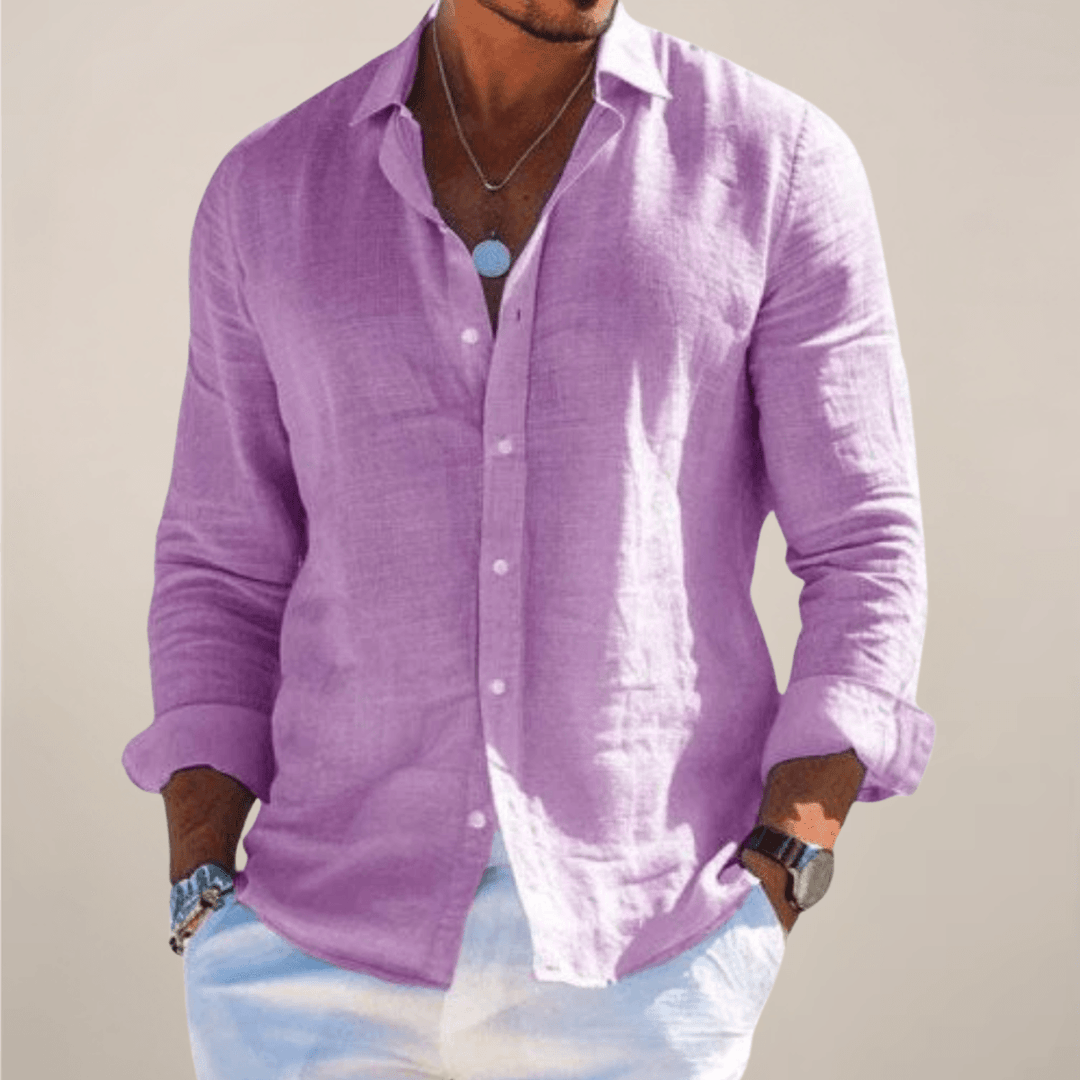 Men’s Linen Casual Long Sleeve Shirt – Solid Colour Button-Up in Multiple Shades